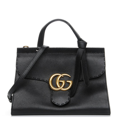 Gucci Calfskin Small GG Marmont Top Handle Bag Black 1 of 8