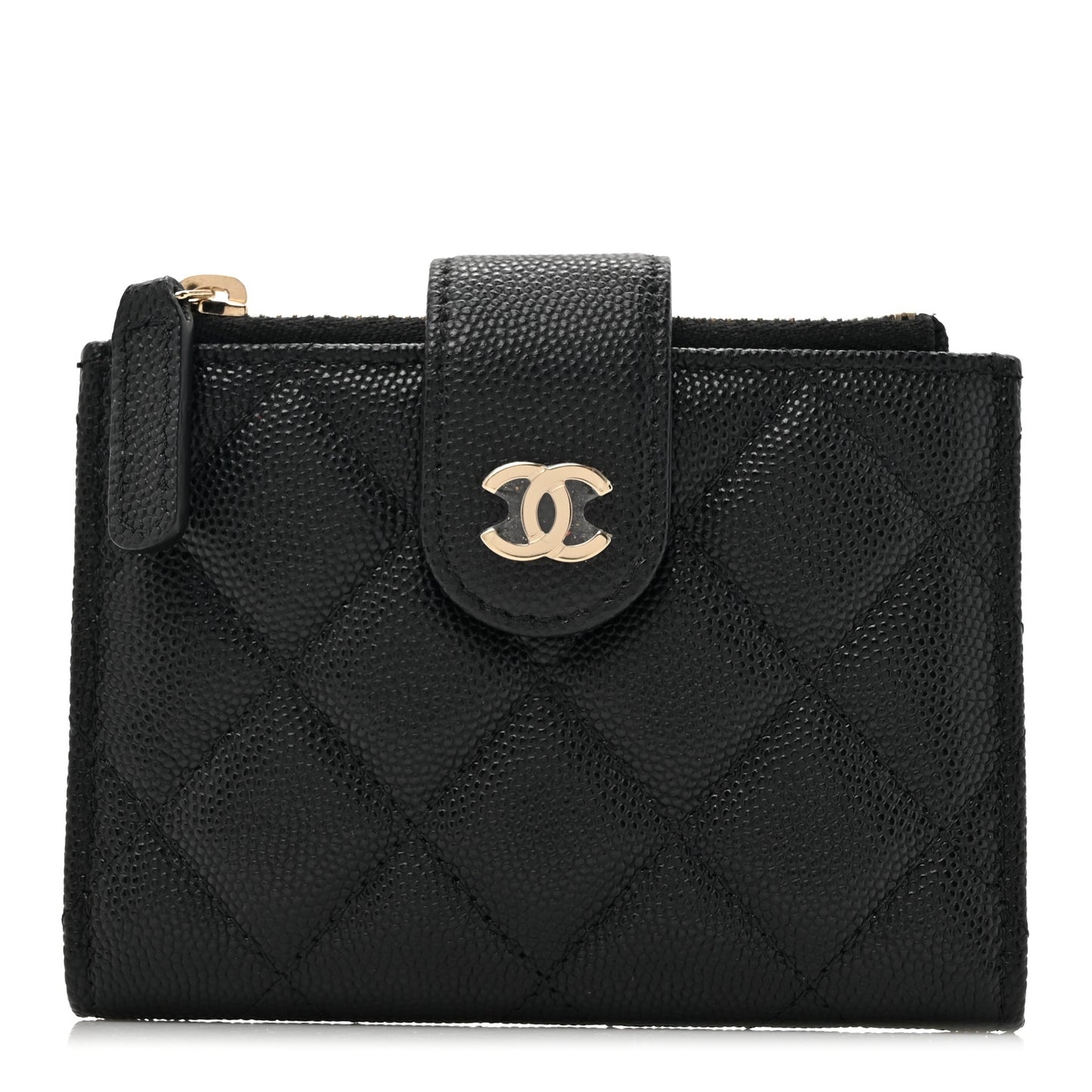 Caviar Quilted Compact Zipped Pocket Wallet Black