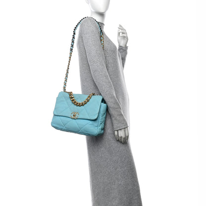 Chanel Lambskin Quilted Large Chanel 19 Flap Light Blue 2 of 13