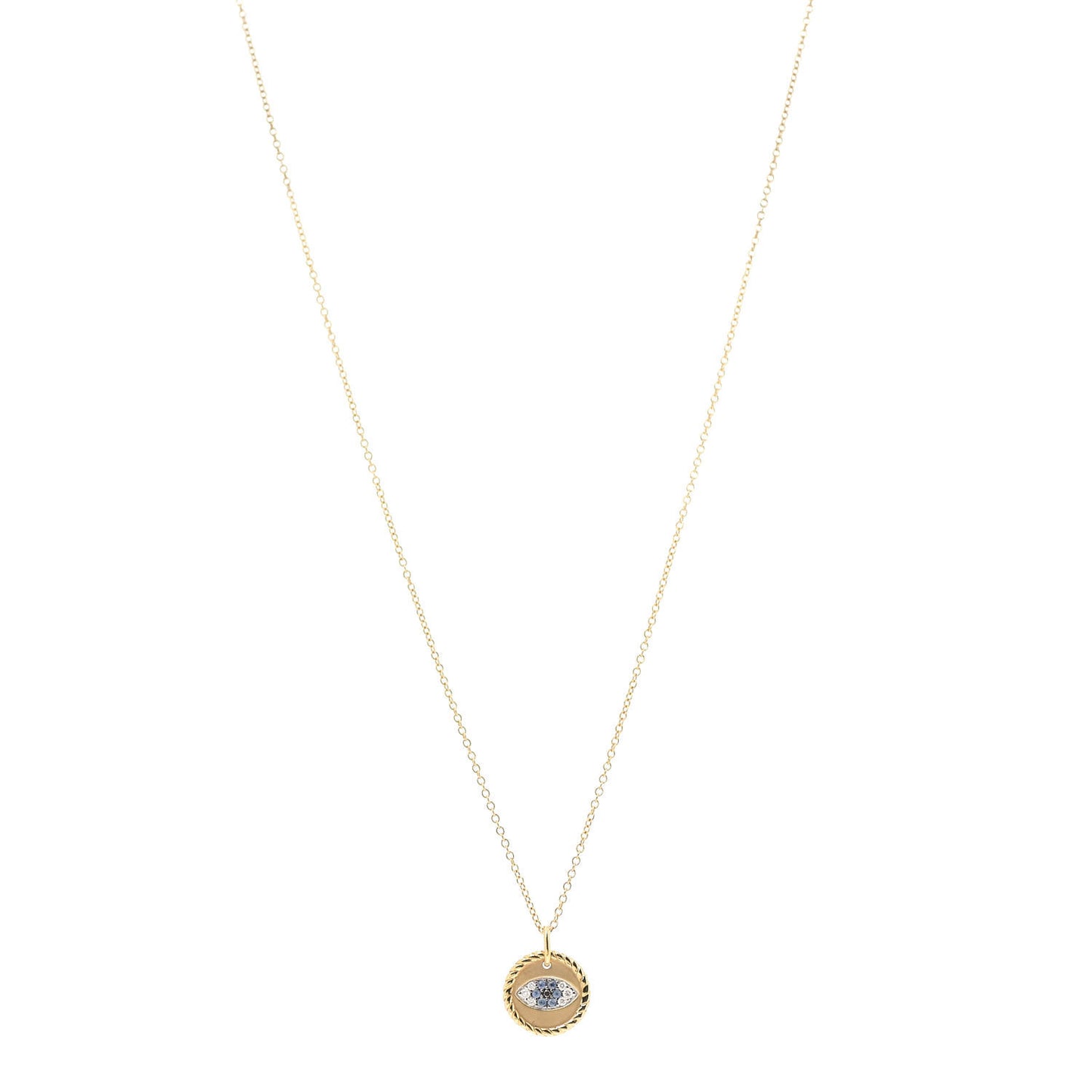 18K Yellow Gold Blue Sapphire Diamond Evil Eye Necklace