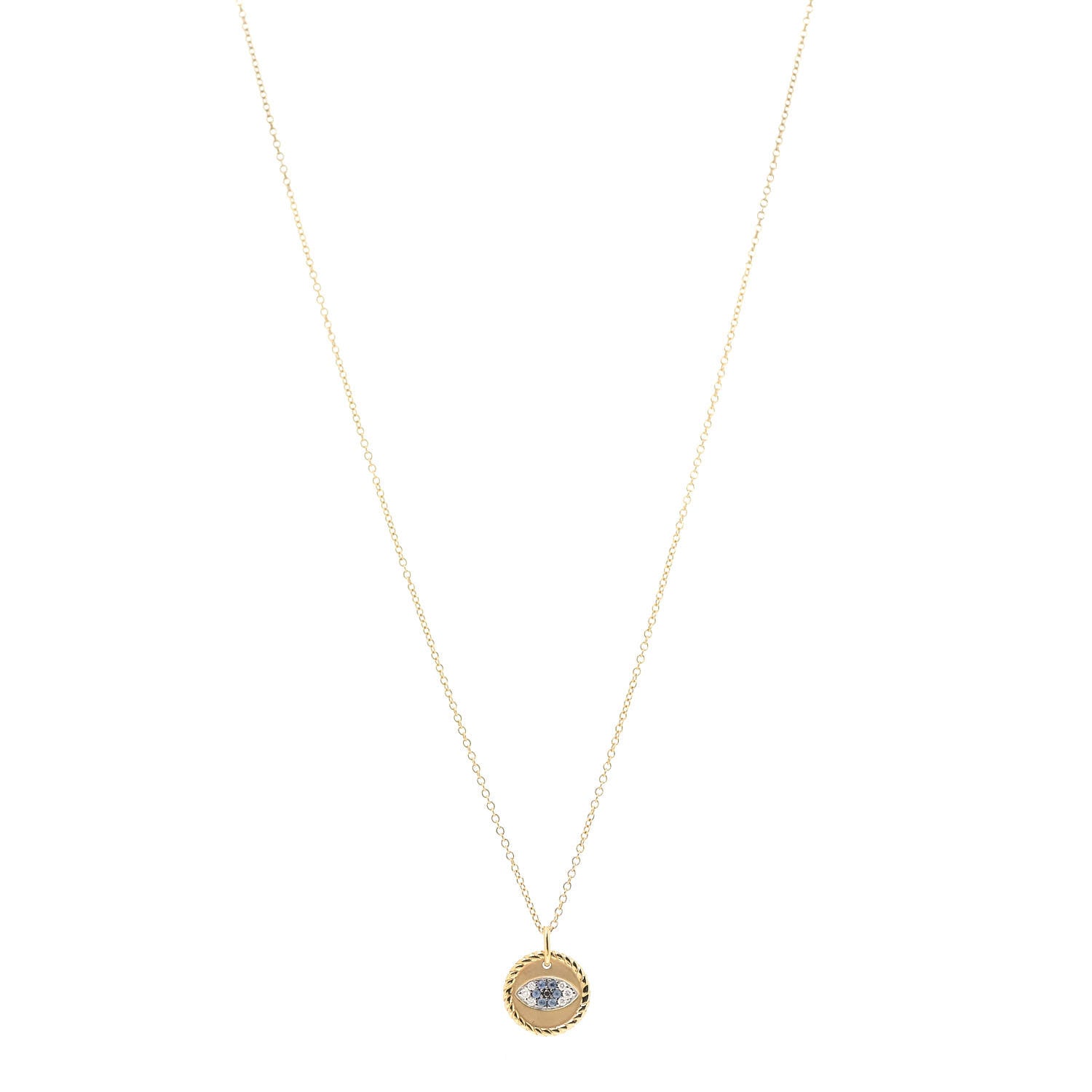 David Yurman 18K Yellow Gold Blue Sapphire Diamond Evil Eye Necklace 1 of 4