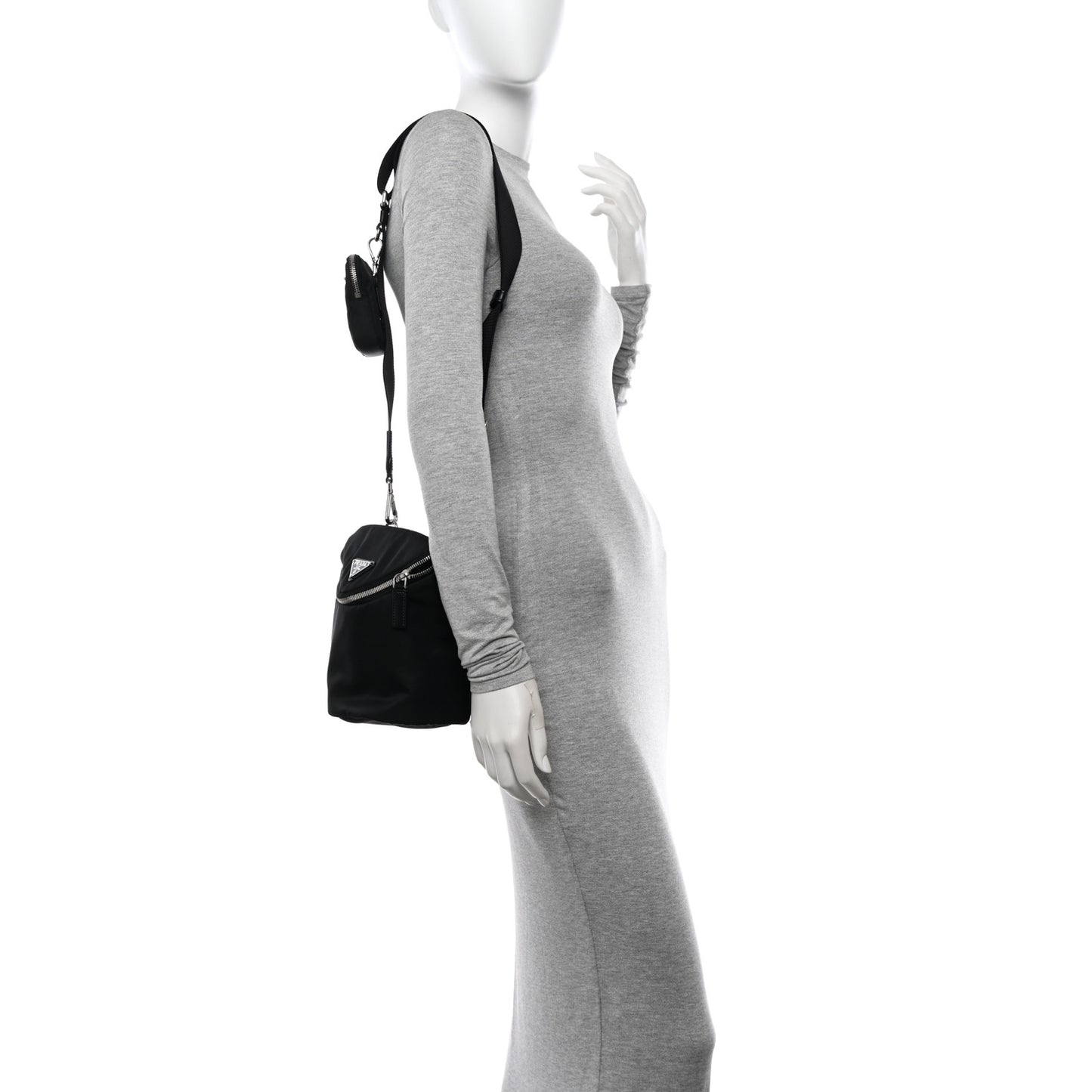 Re-Nylon Tessuto Zipped Triangle Crossbody Bag Black