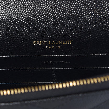 Saint Laurent Grain De Poudre Matelasse Chevron Monogram Envelope Chain Wallet Black 8 of 10
