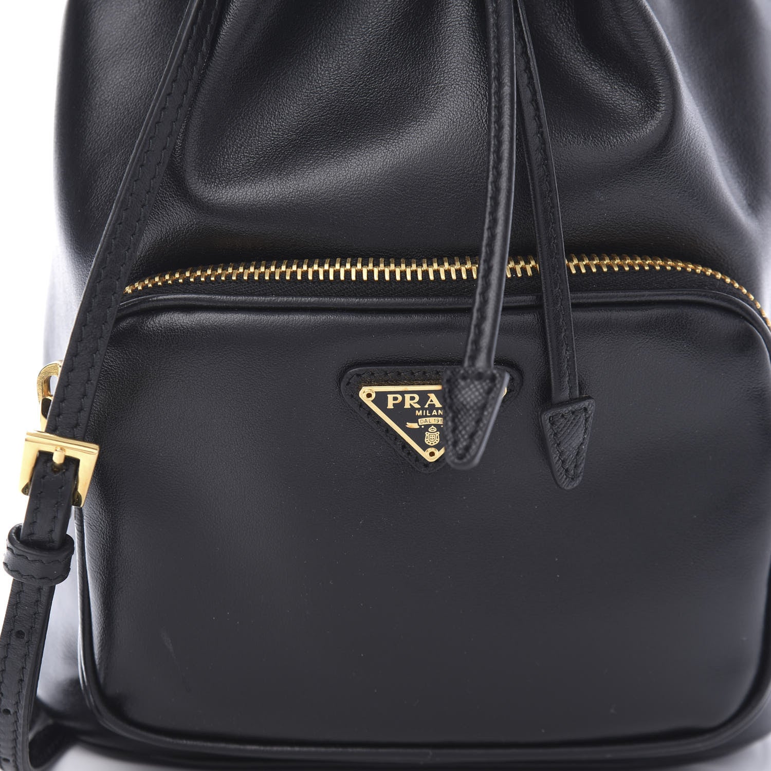 Prada Soft Calf Saffiano Mini Bucket Crossbody Bag Black 9 of 9