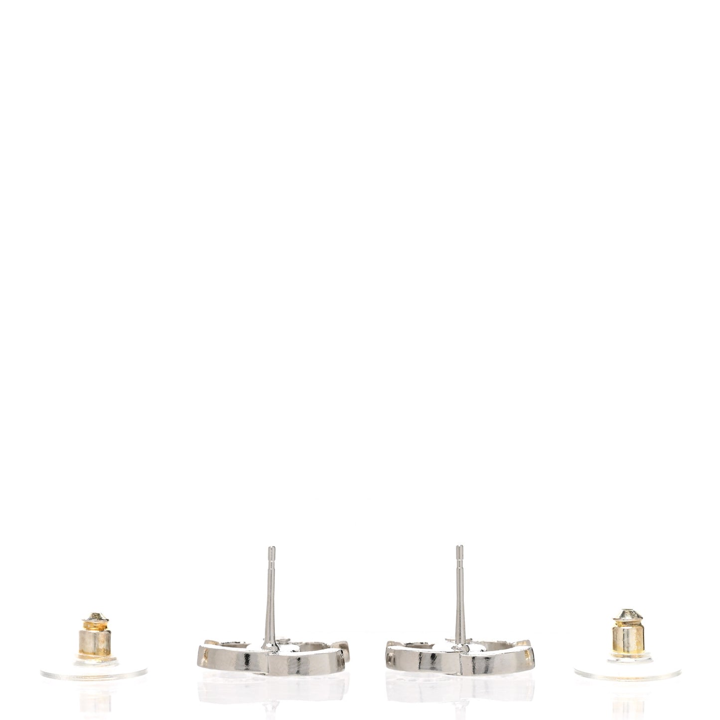 Crystal CC Stud Earrings Black Silver