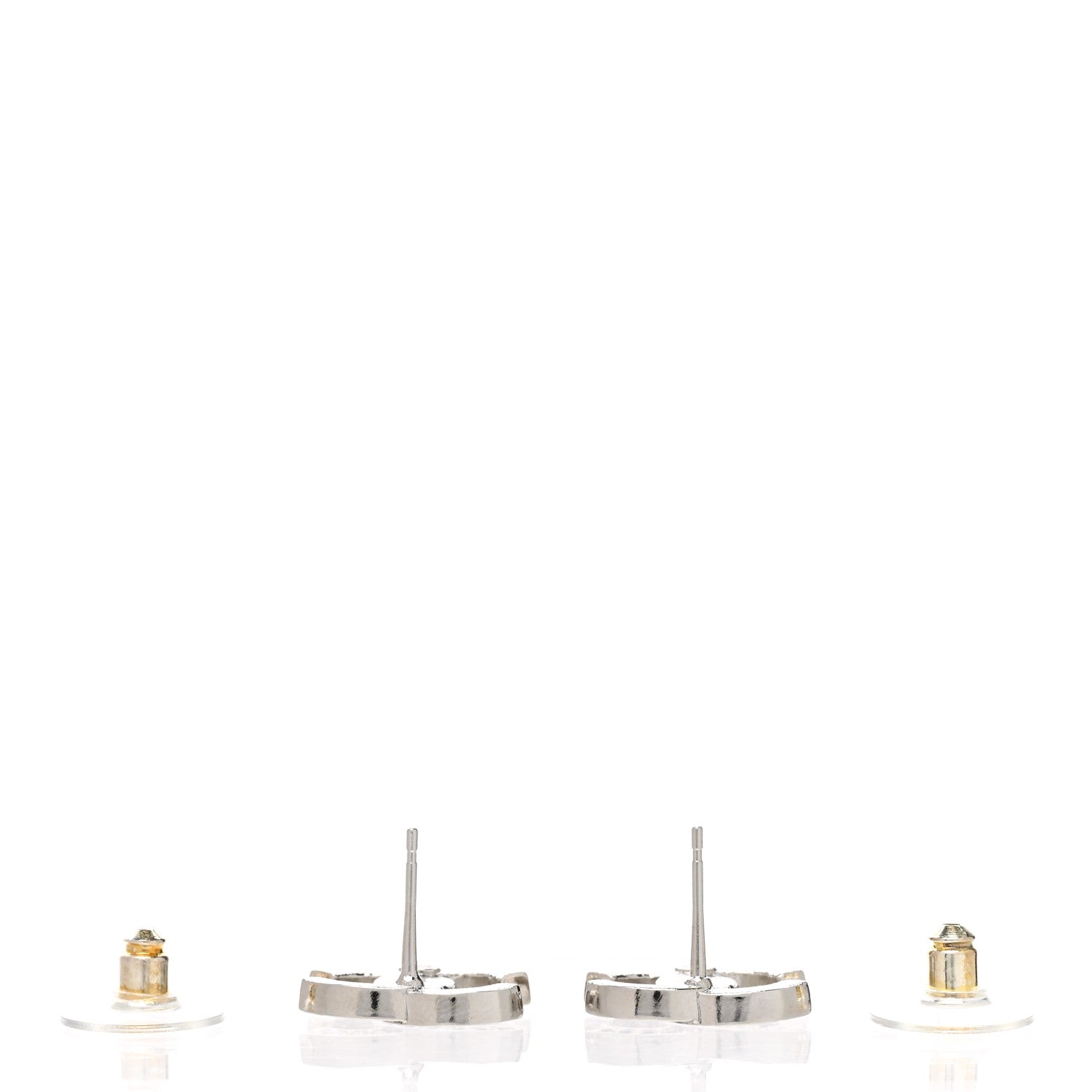 Chanel Crystal CC Stud Earrings Black Silver 3 of 5