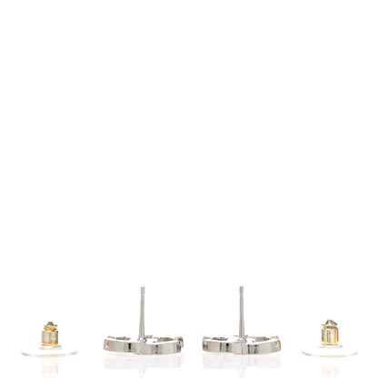 Chanel Crystal CC Stud Earrings Black Silver 3 of 5