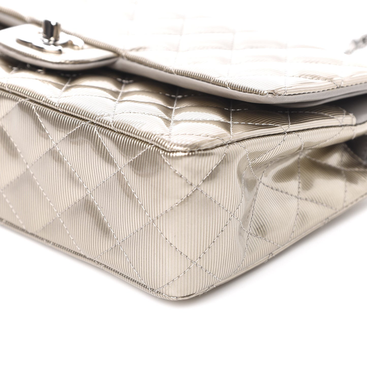 Striated Patent Quilted Medium Double Flap Gold
