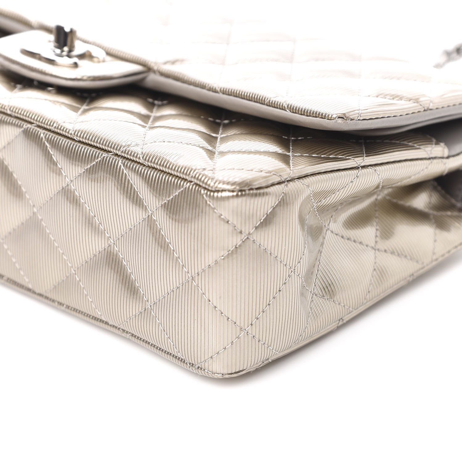 Chanel Striated Patent Quilted Medium Double Flap Gold 9 of 12