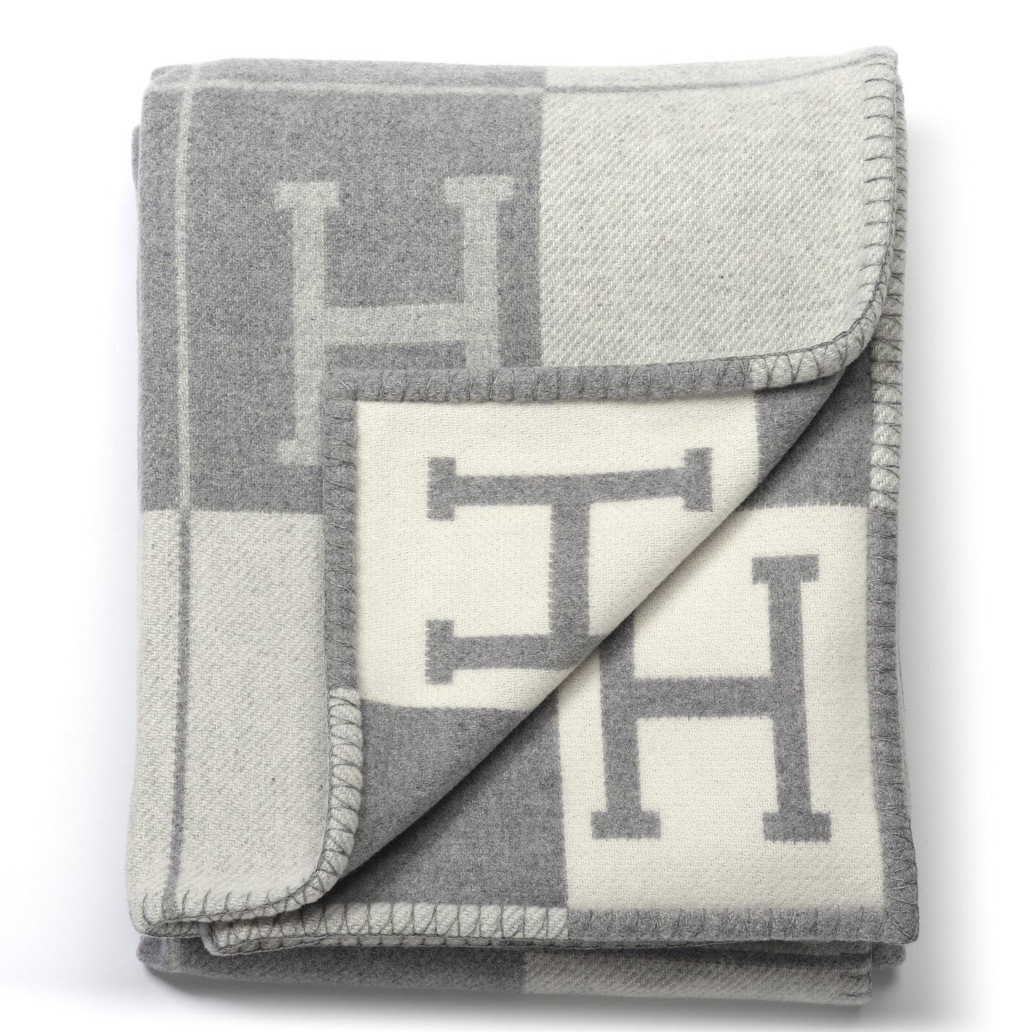Hermes Wool Cashmere Avalon III Blanket Ecru Gris Clair 2 of 3