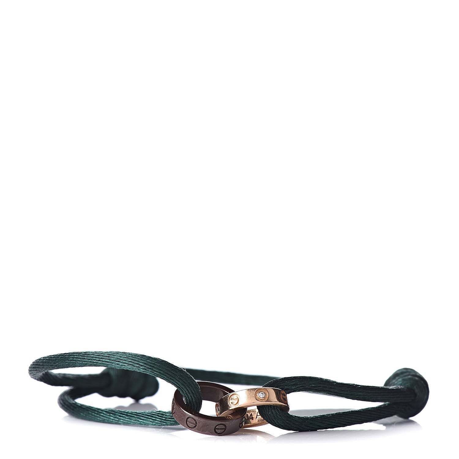 Cartier 18K Pink Gold Brown Ceramic 4 Diamond LOVE Cord Bracelet Green 1 of 6