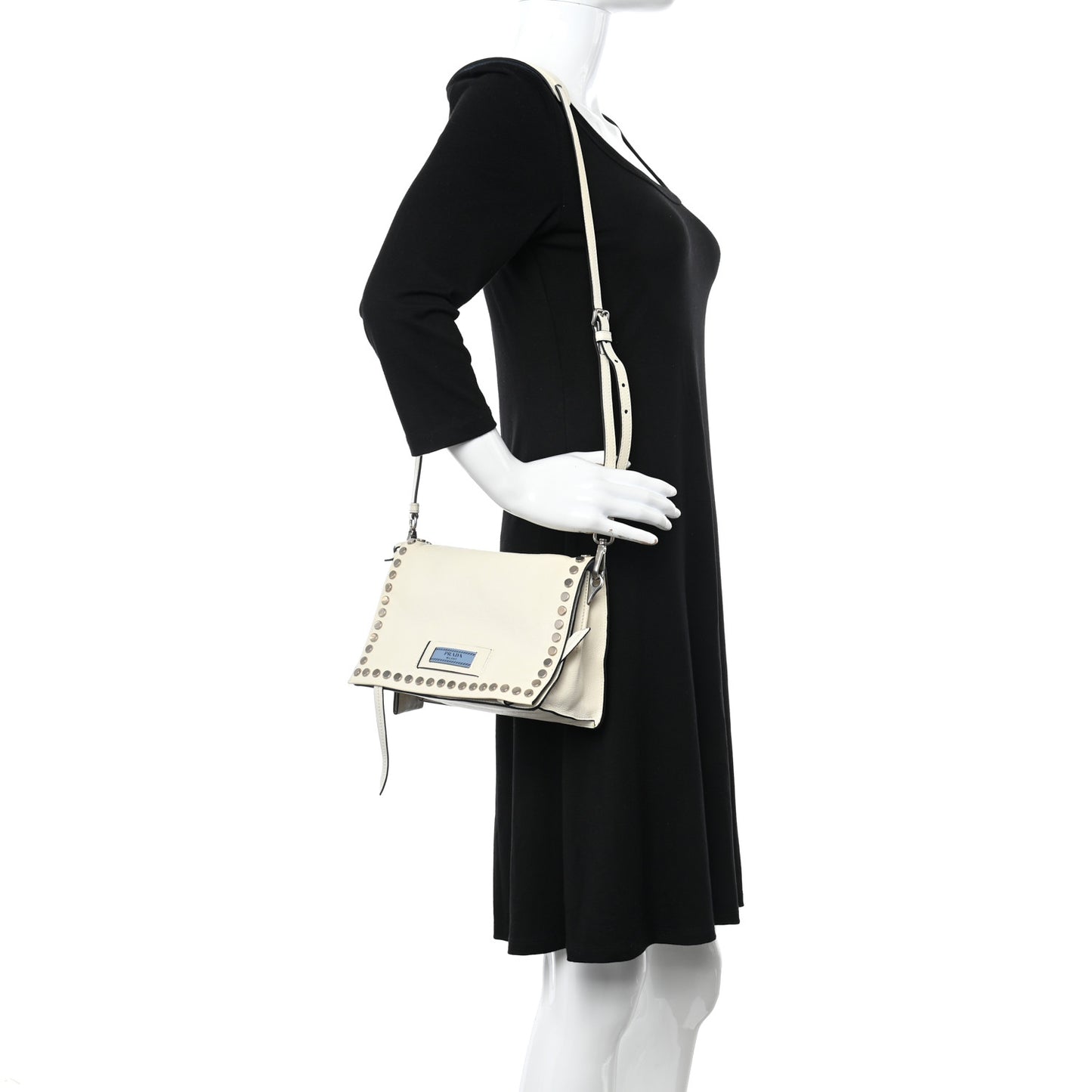 Glace Calf Studded Etiquette Flap Bianco Astra