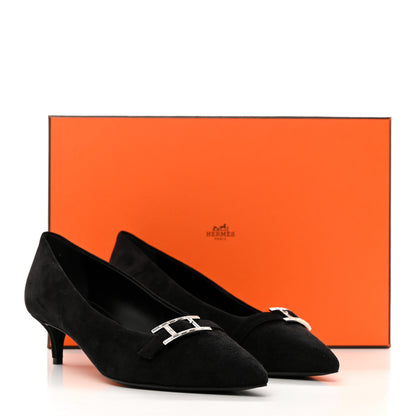Hermes Suede Goatskin Blush 40 Pumps 37 Black 9 of 9