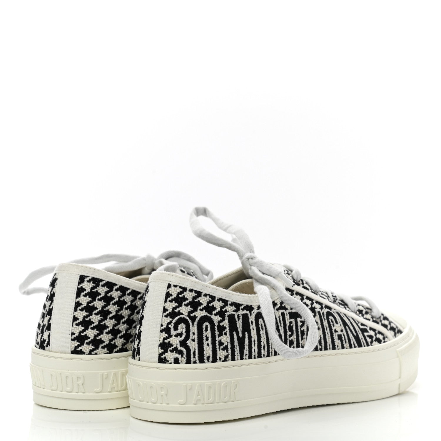 Christian Dior Canvas Houndstooth 30 Montaigne Embroidered Womens Walk'N'Dior Low Top Sneakers 37.5 Black White 4 of 8