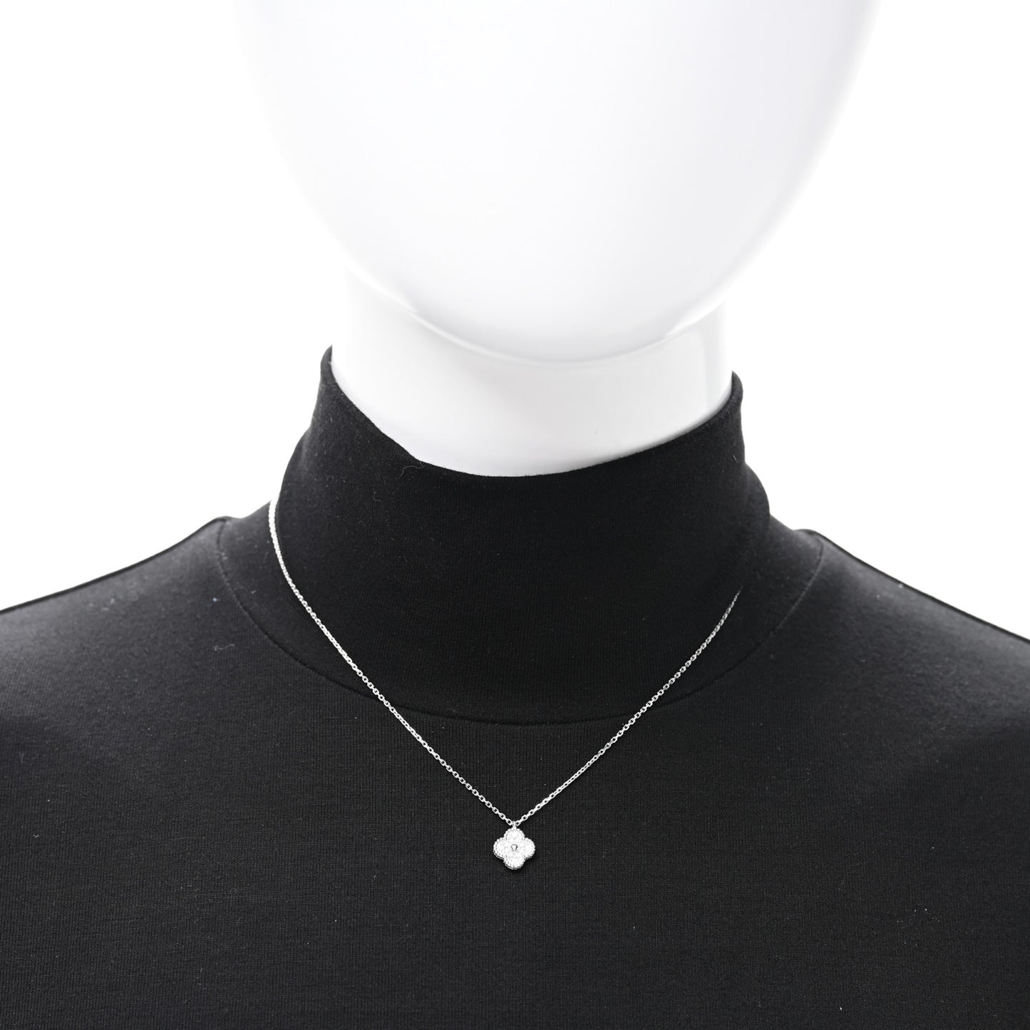 18K White Gold Diamond Sweet Alhambra Pendant Necklace
