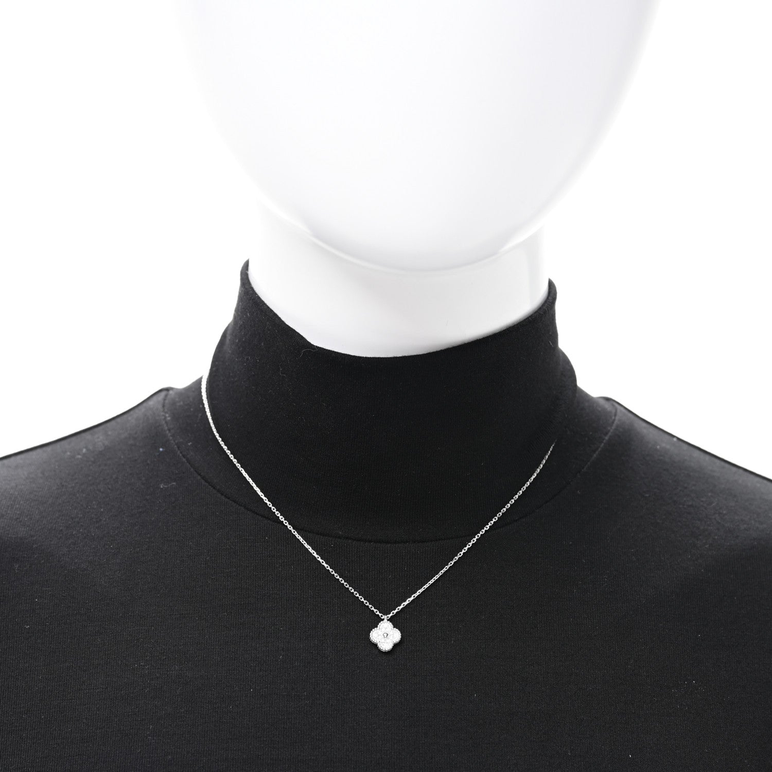 Van Cleef & Arpels 18K White Gold Diamond Sweet Alhambra Pendant Necklace 2 of 5
