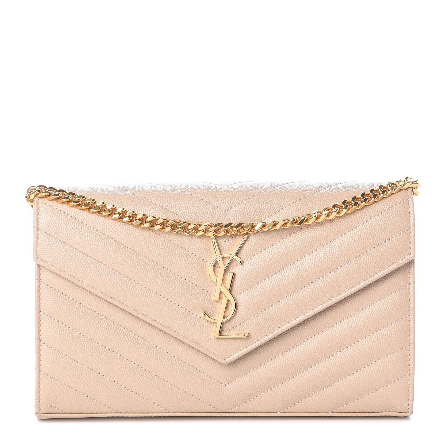 Grain De Poudre Matelasse Chevron Monogram Chain Wallet Nude Powder