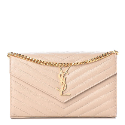 Saint Laurent Grain De Poudre Matelasse Chevron Monogram Chain Wallet Nude Powder 1 of 7