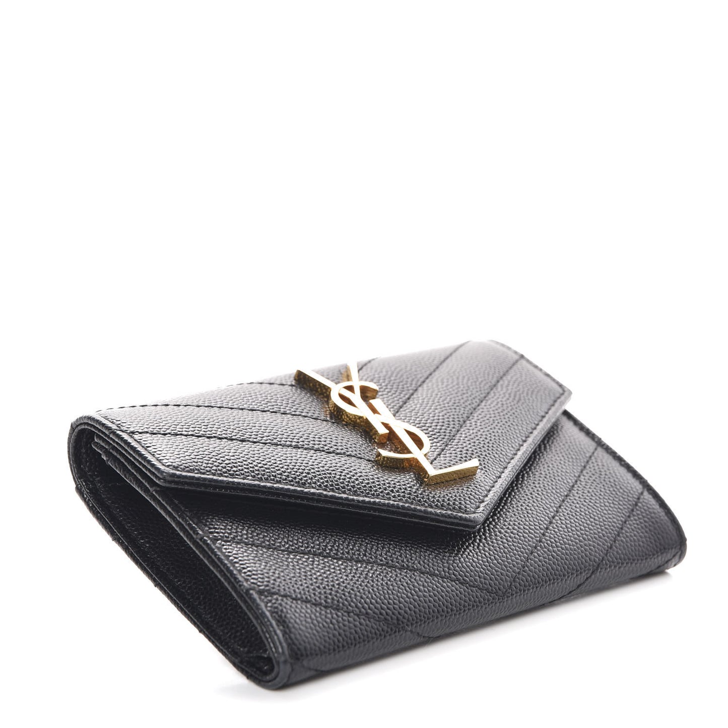 Grain De Poudre Matelasse Chevron Small Monogram Envelope Wallet Black