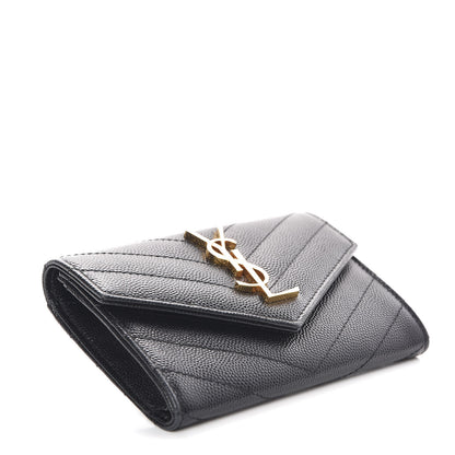 Saint Laurent Grain De Poudre Matelasse Chevron Small Monogram Envelope Wallet Black 4 of 7