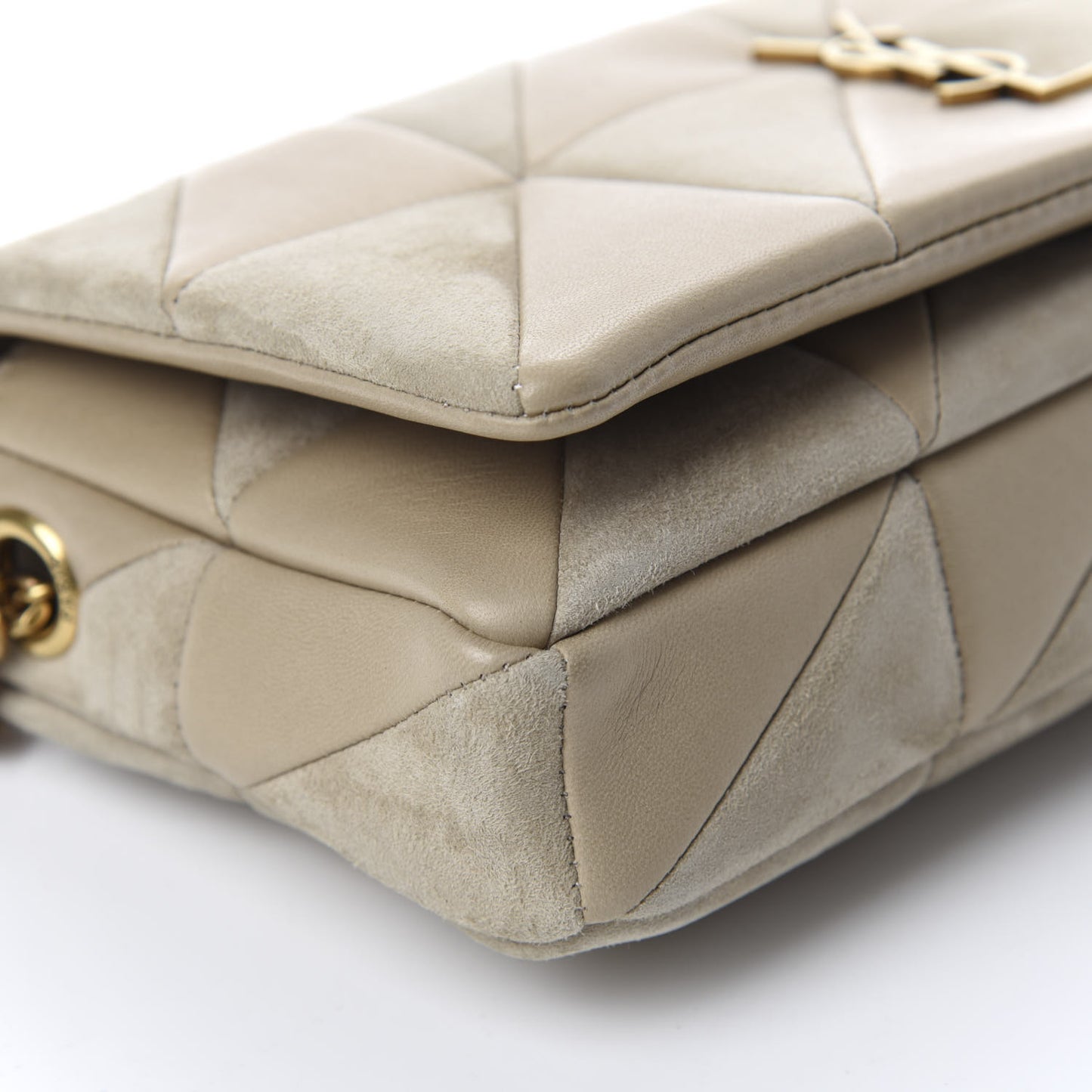 Lambskin Suede Patchwork Monogram Medium Jamie Baguette Sea Salt