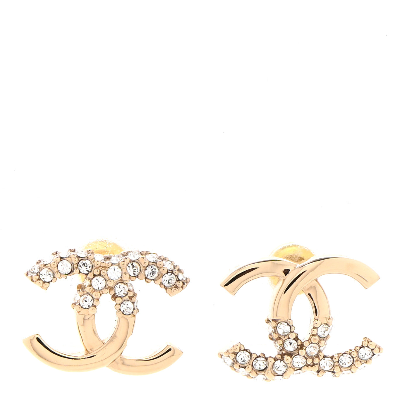 Chanel Crystal Metal CC Earrings Gold 1 of 5