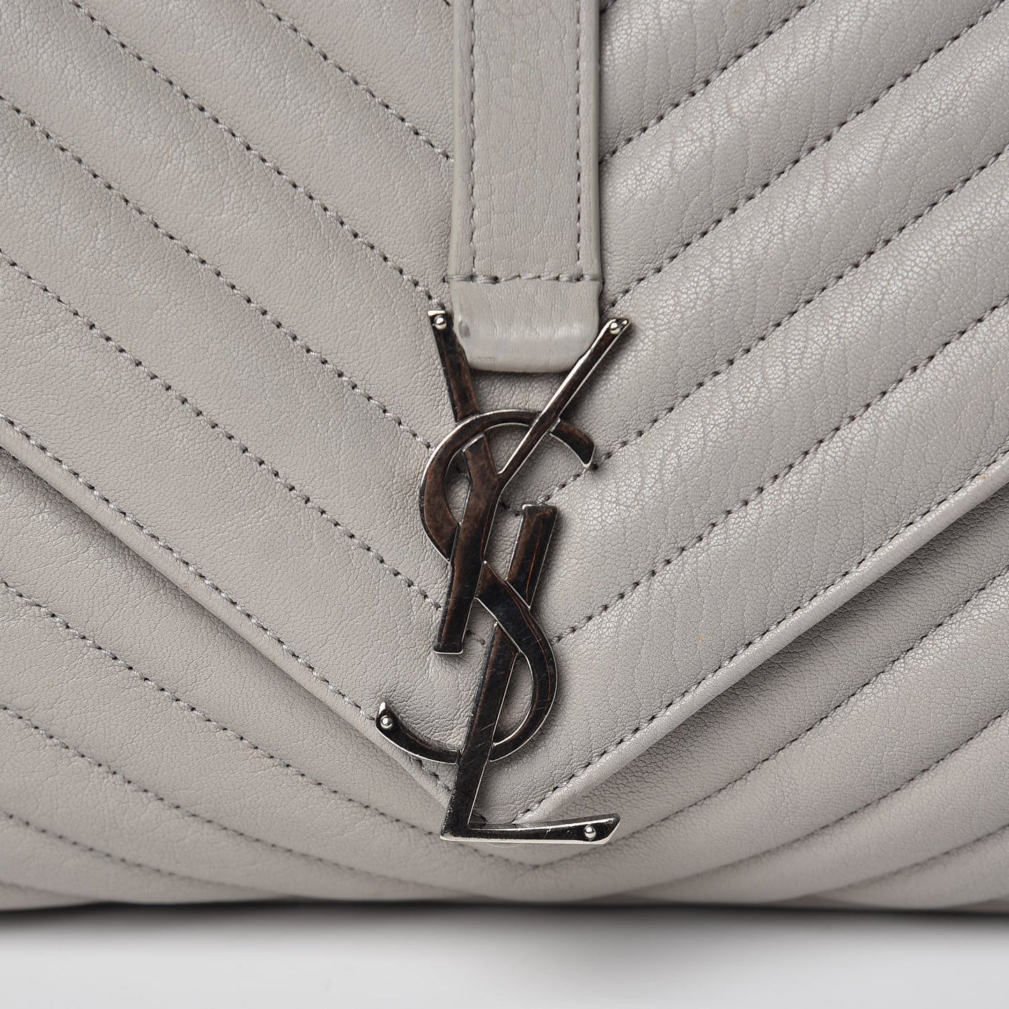Sheepskin Matelasse Chevron Monogram Large College Satchel Light Grey
