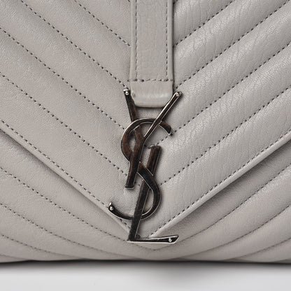 Saint Laurent Sheepskin Matelasse Chevron Monogram Large College Satchel Light Grey 17 of 19