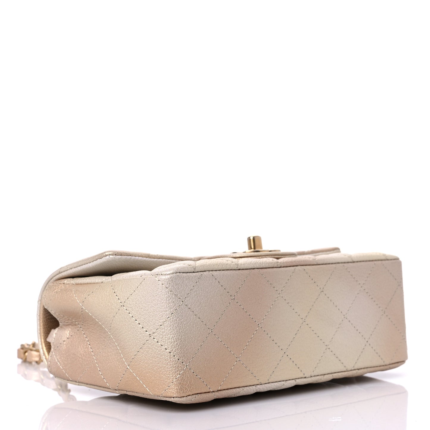 Metallic Goatskin Quilted Mini Rectangular Flap Gold