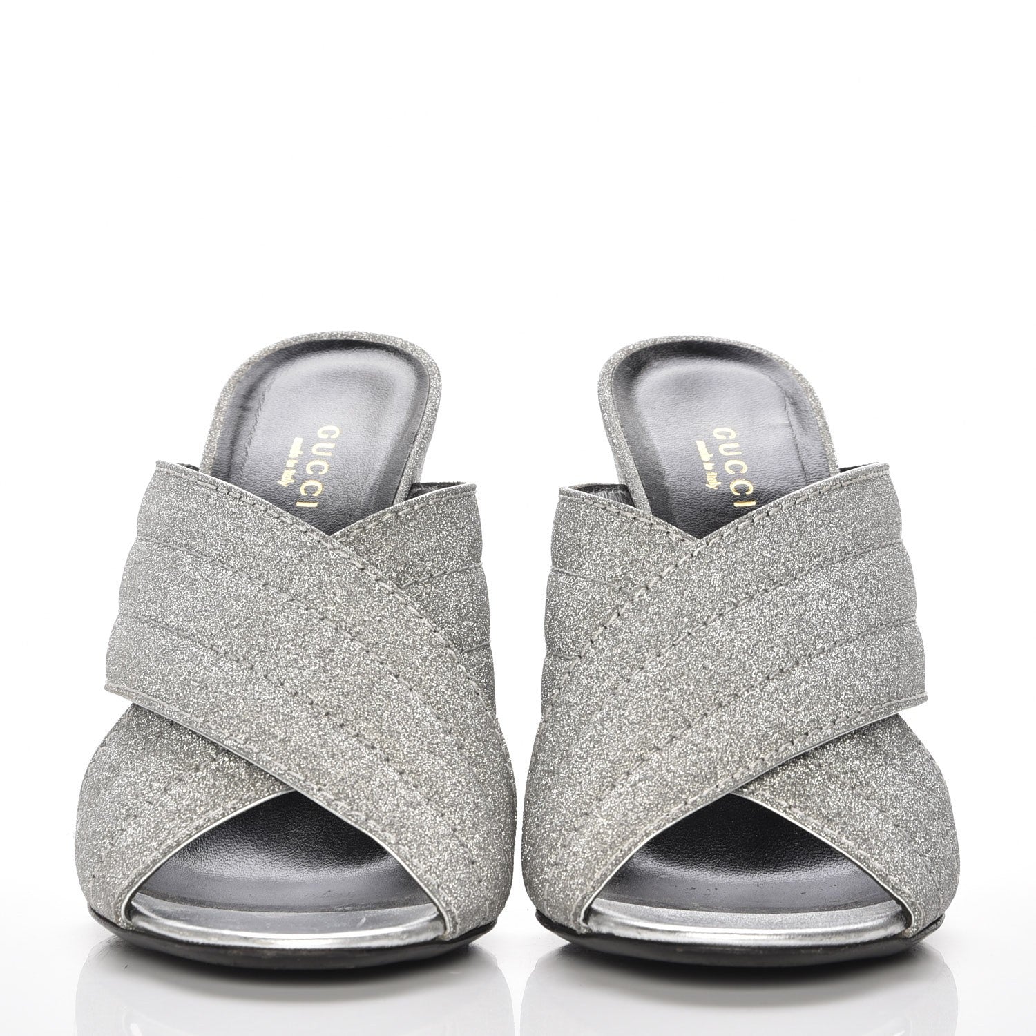 Gucci Glitter Fabric Webby Crossover High Heel Slide Sandals 39 Argento 2 of 8