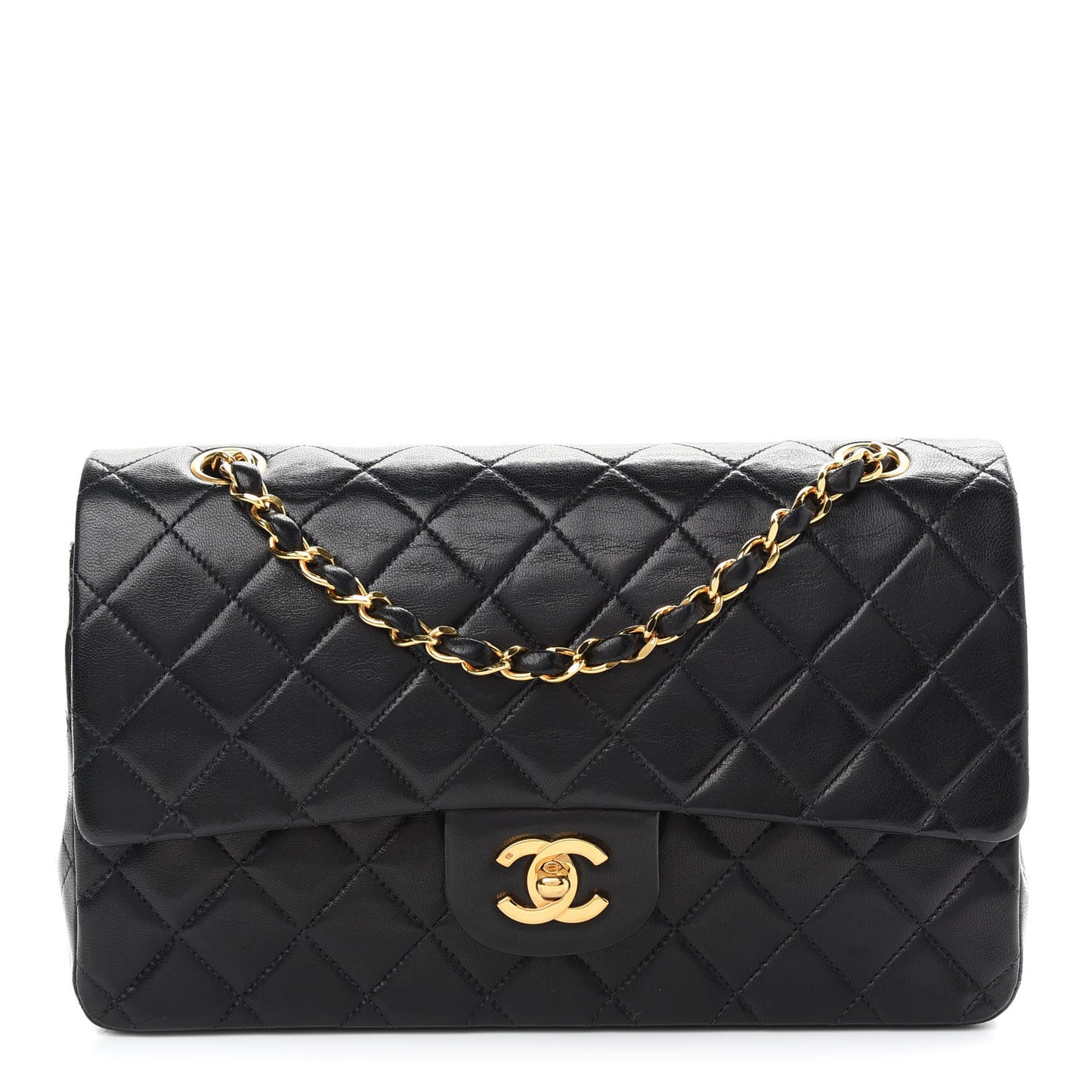 Lambskin Quilted Medium Double Flap Black