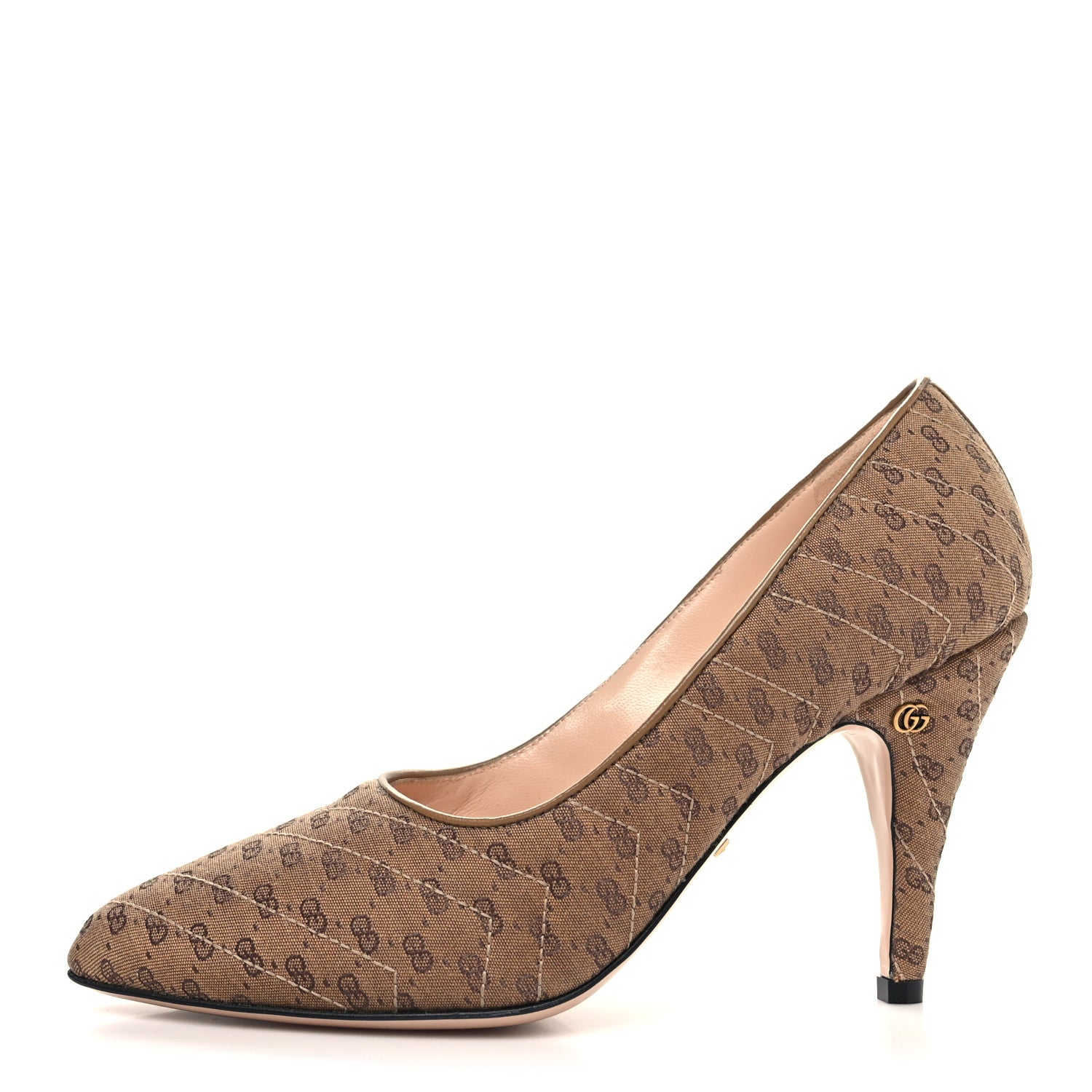 Gucci Monogram GG Mignon Nappa Chevron Matelasse Double G 95mm Pumps 39 Dusty Brown 1 of 9