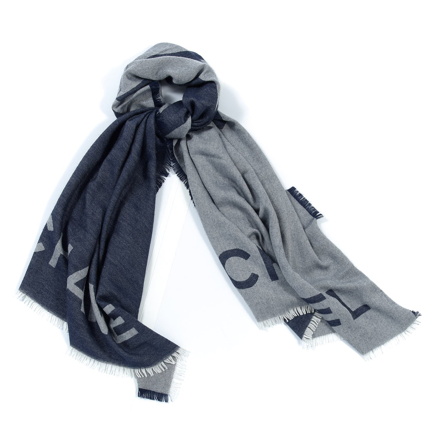 Chanel Cashmere Silk CC Logo Stole Navy 7 of 7