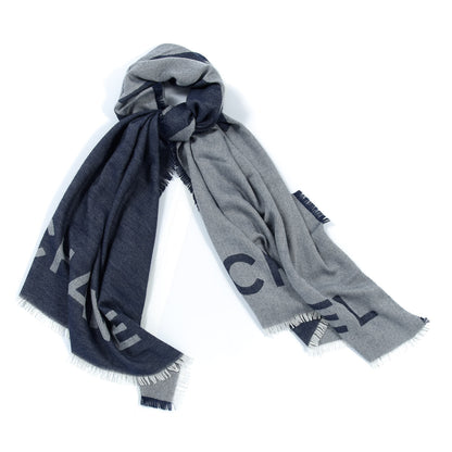 Chanel Cashmere Silk CC Logo Stole Navy 7 of 7