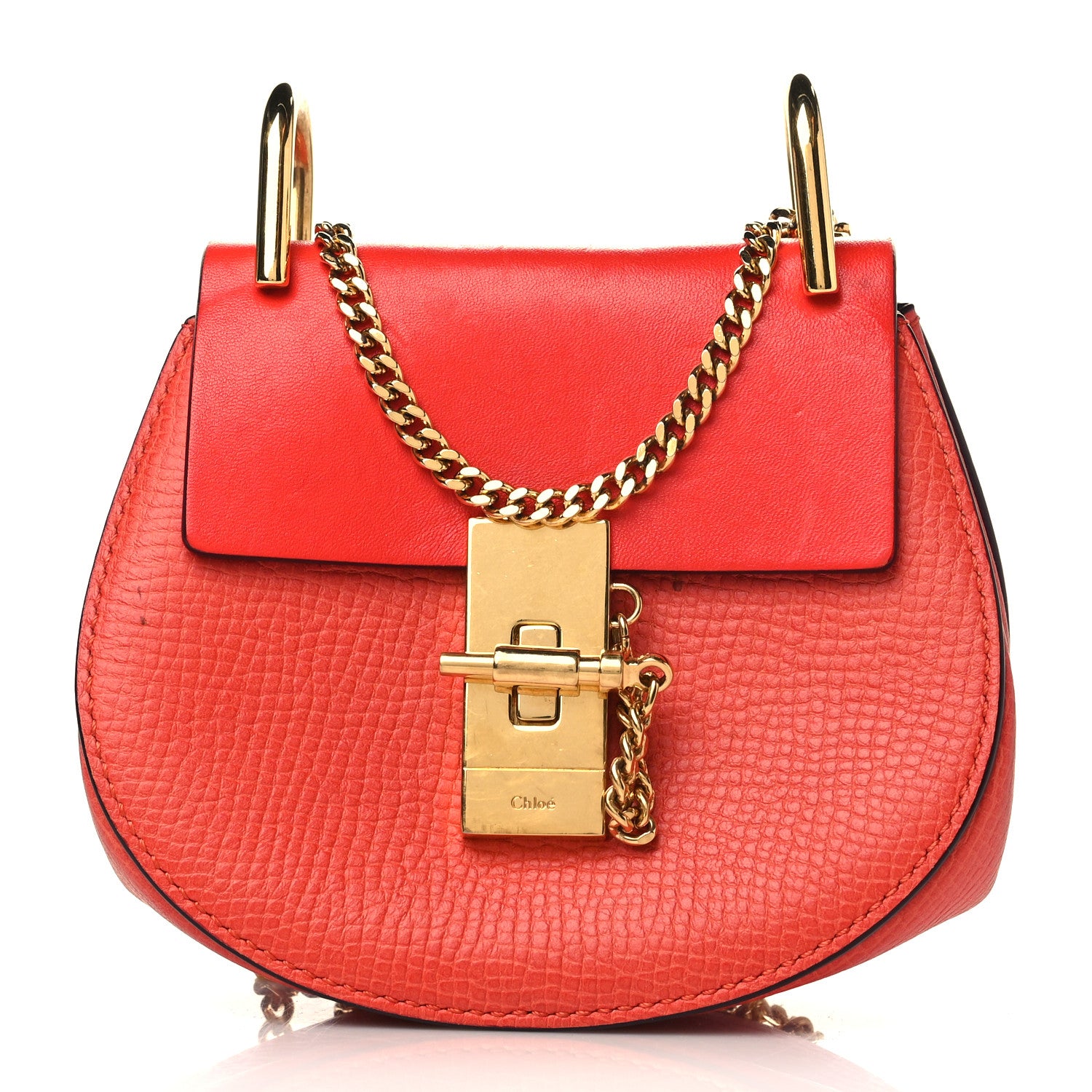 Chloe Grained Calfskin Lambskin Mini Drew Shoulder Bag Coral Pop 1 of 10