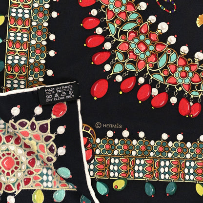 Hermes Silk Parures Des Maharajas Scarf 90 Black Jaune Corail 3 of 3