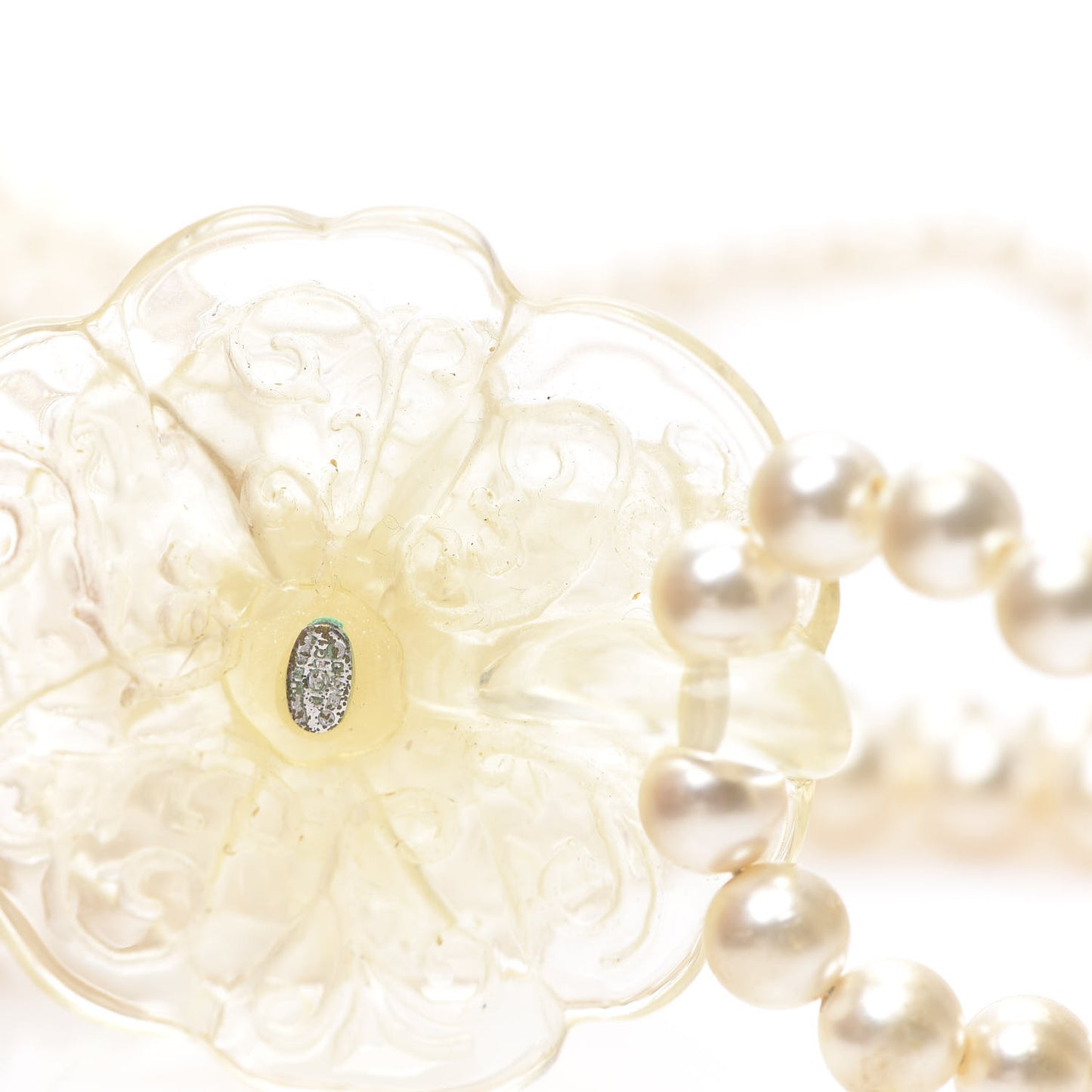 Resin Pearl Camellia Multistrand Necklace Silver