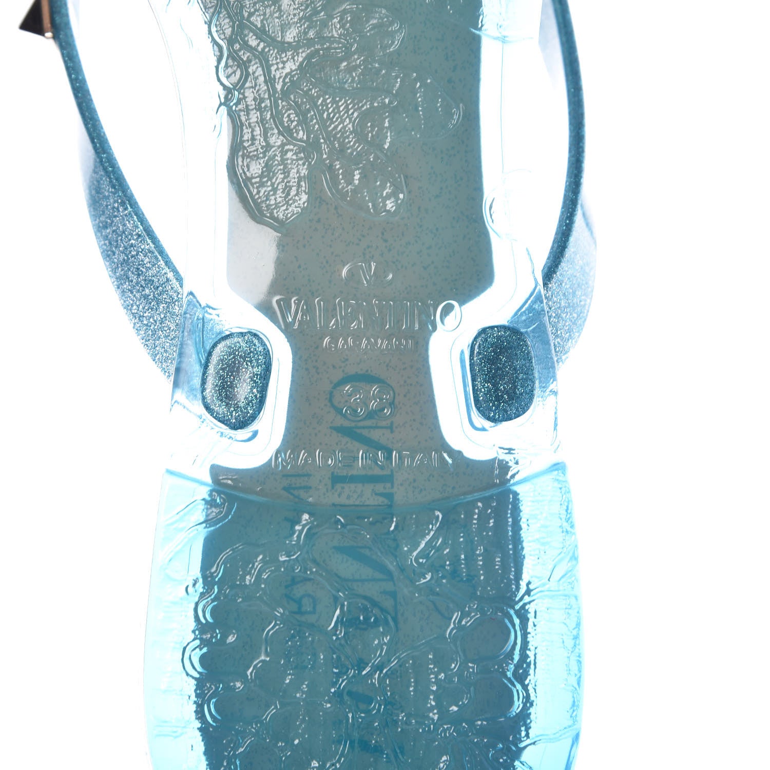 Valentino Garavani PVC Jelly Glitter Rockstud Bow Thong Sandals 38 Cerulean 7 of 8