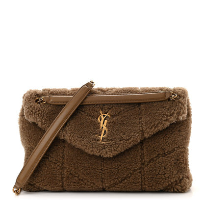 Saint Laurent Shearling Quilted Small Loulou Puffer Monogram Chain Satchel Cinnamon 1 of 10