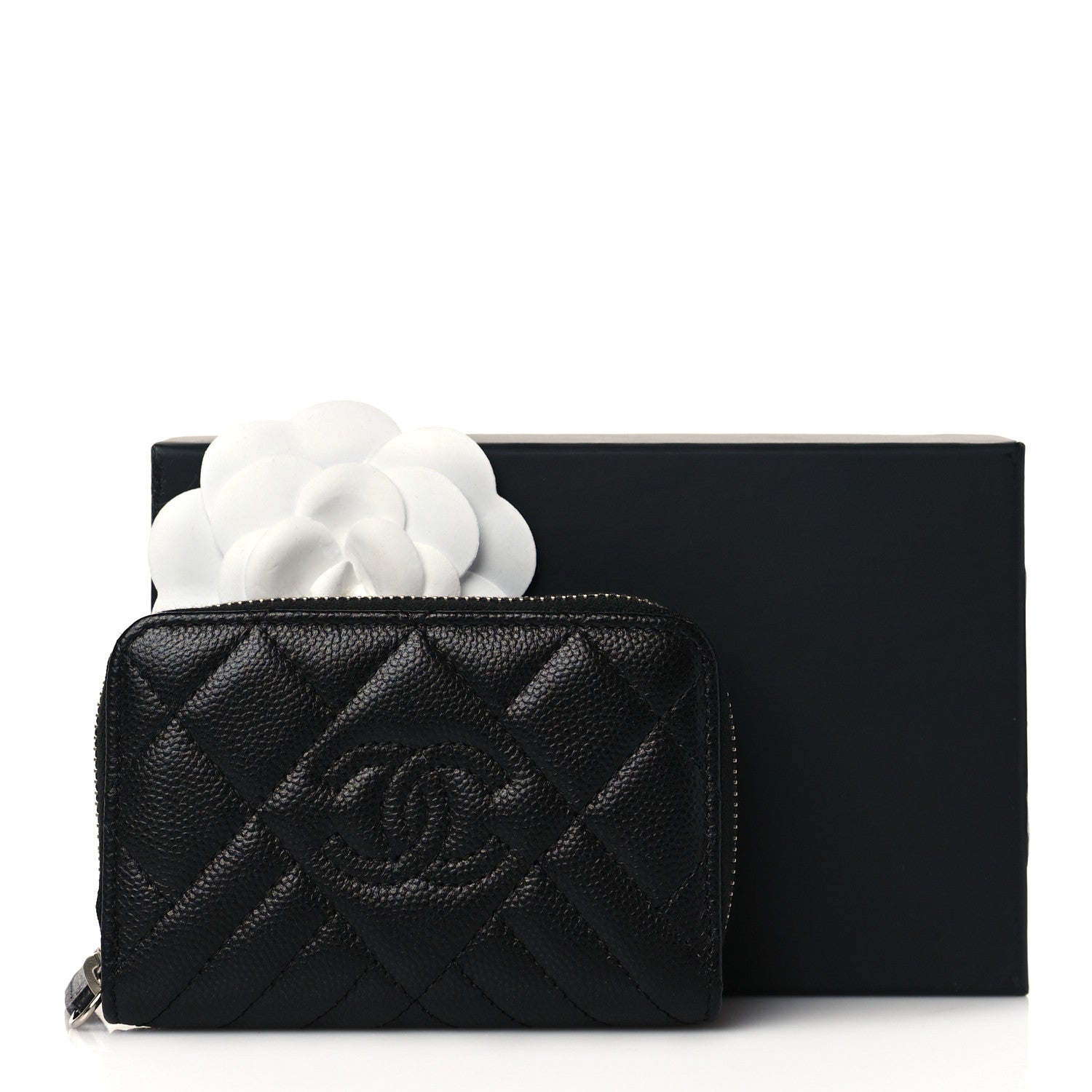 Chanel Caviar Quilted Diamond CC Zip Around Coin Purse Black 9 of 9