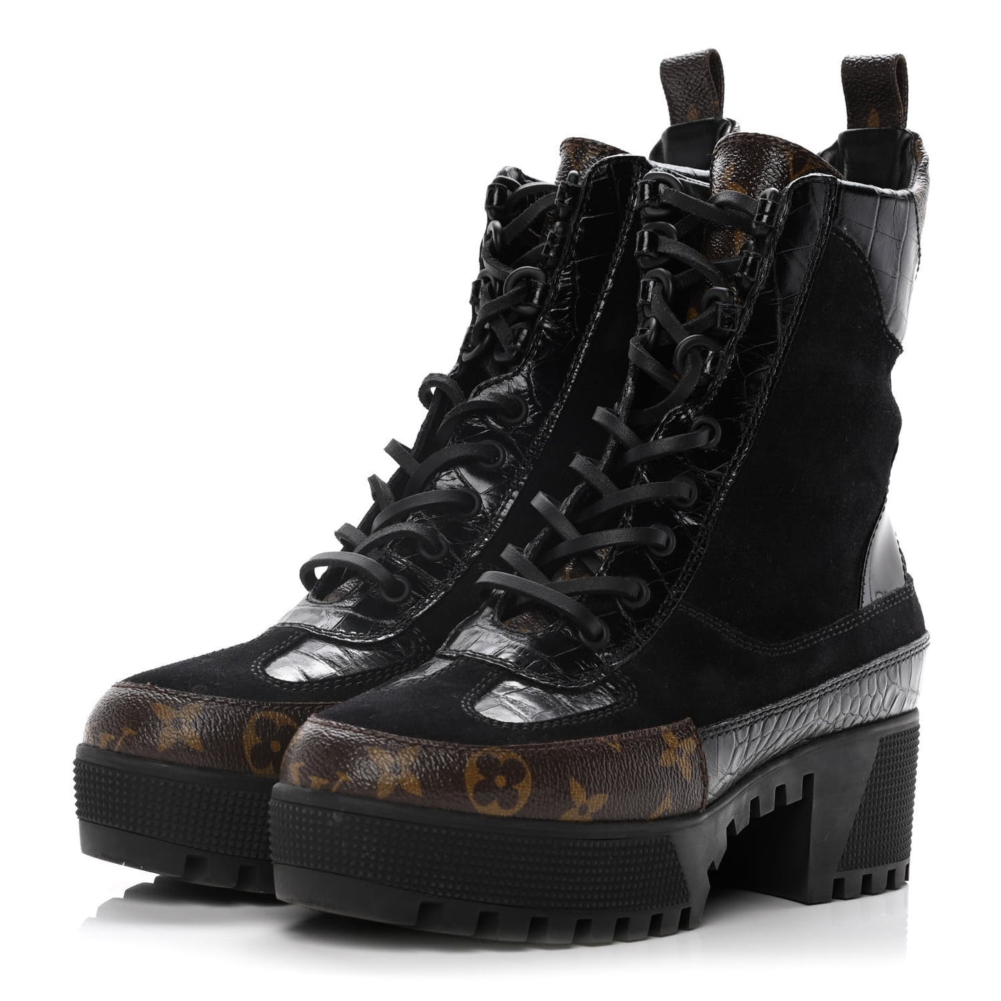 Suede Calfskin Monogram Laureate Platform Desert Boots 38 Black