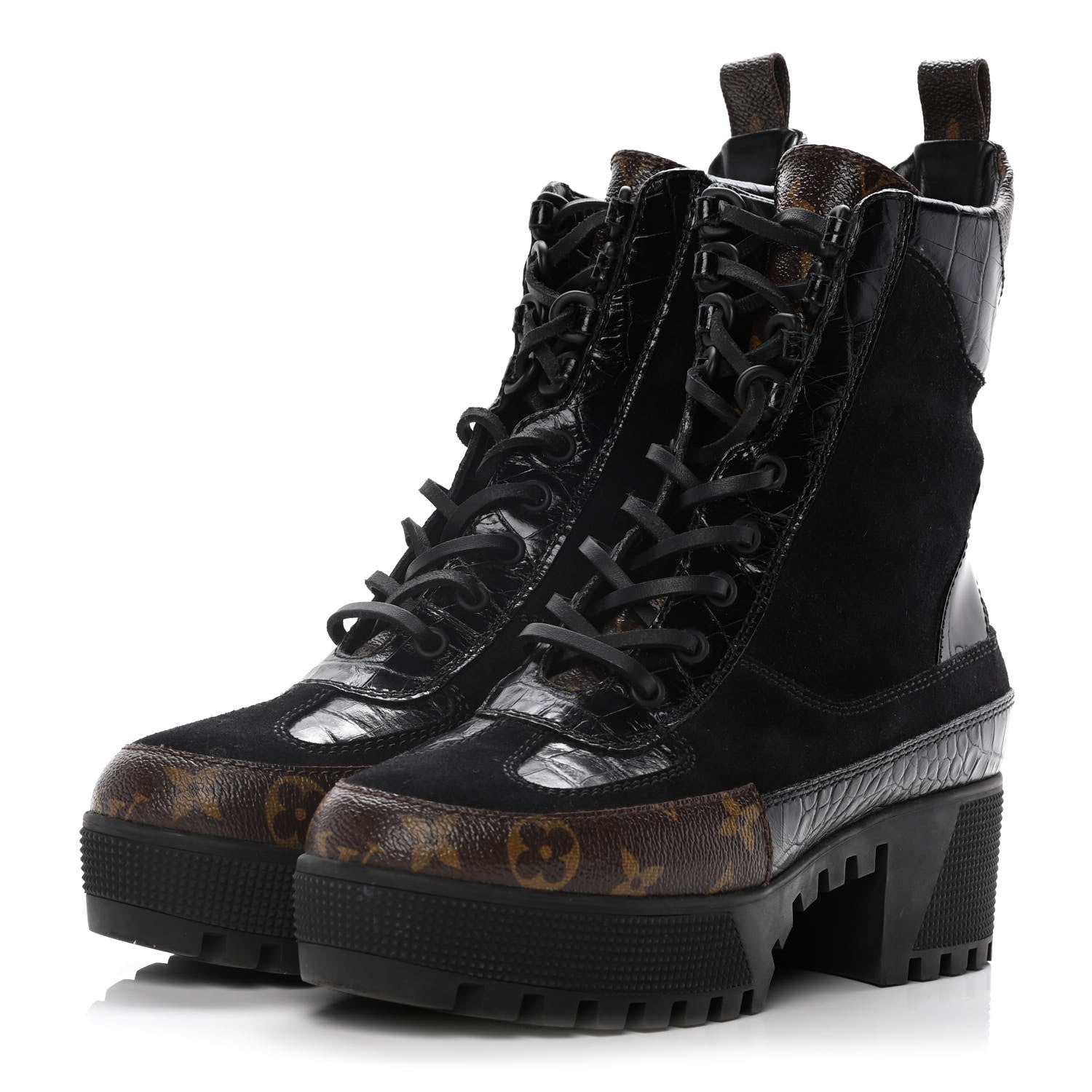 Louis Vuitton Suede Calfskin Monogram Laureate Platform Desert Boots 38 Black 3 of 13