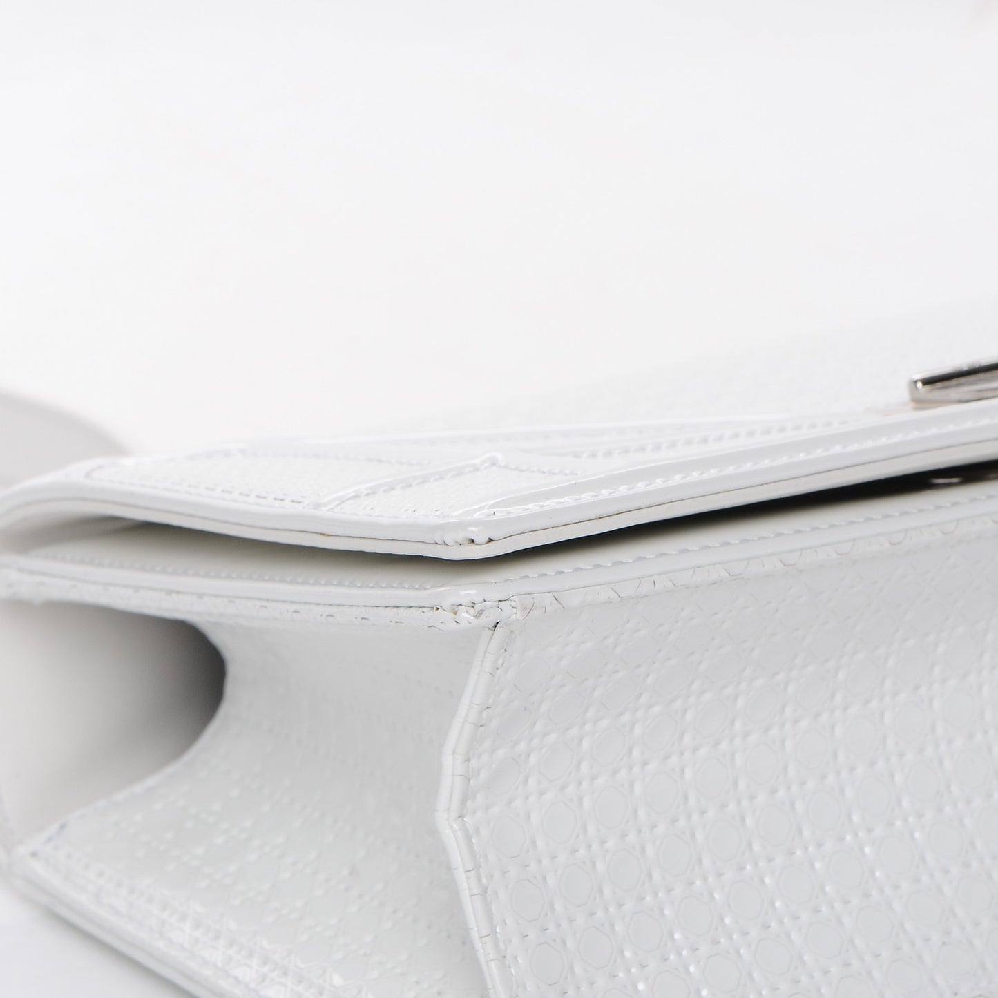 Patent Micro-Cannage Small Diorama Flap Bag White