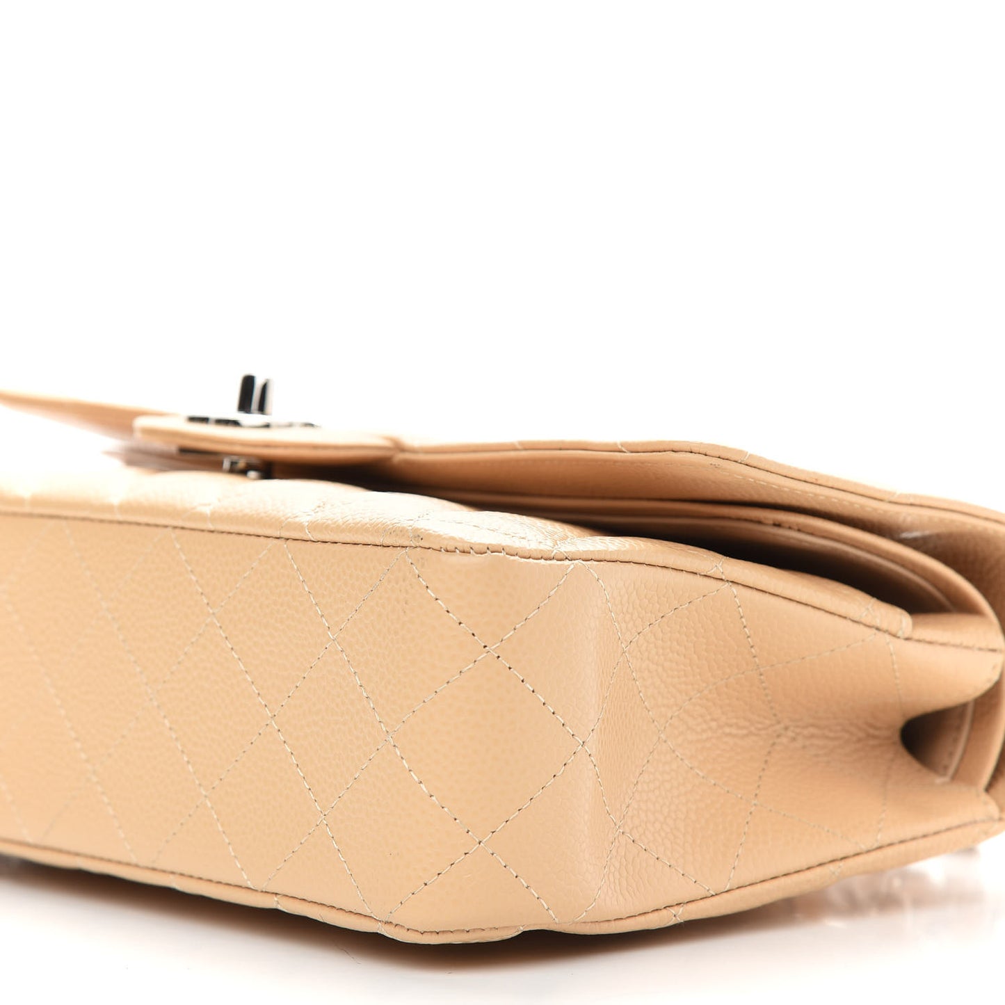 Caviar Quilted Medium Double Flap Beige