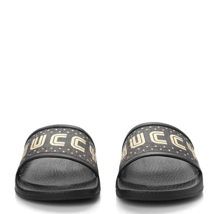 Gucci X SEGA Supreme Canvas Guccy Stars Womens Slide Sandals 35 Black Gold 2 of 8