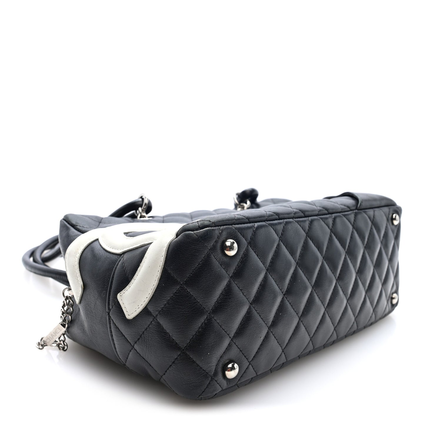 Calfskin Quilted Large Cambon Bowler Black White