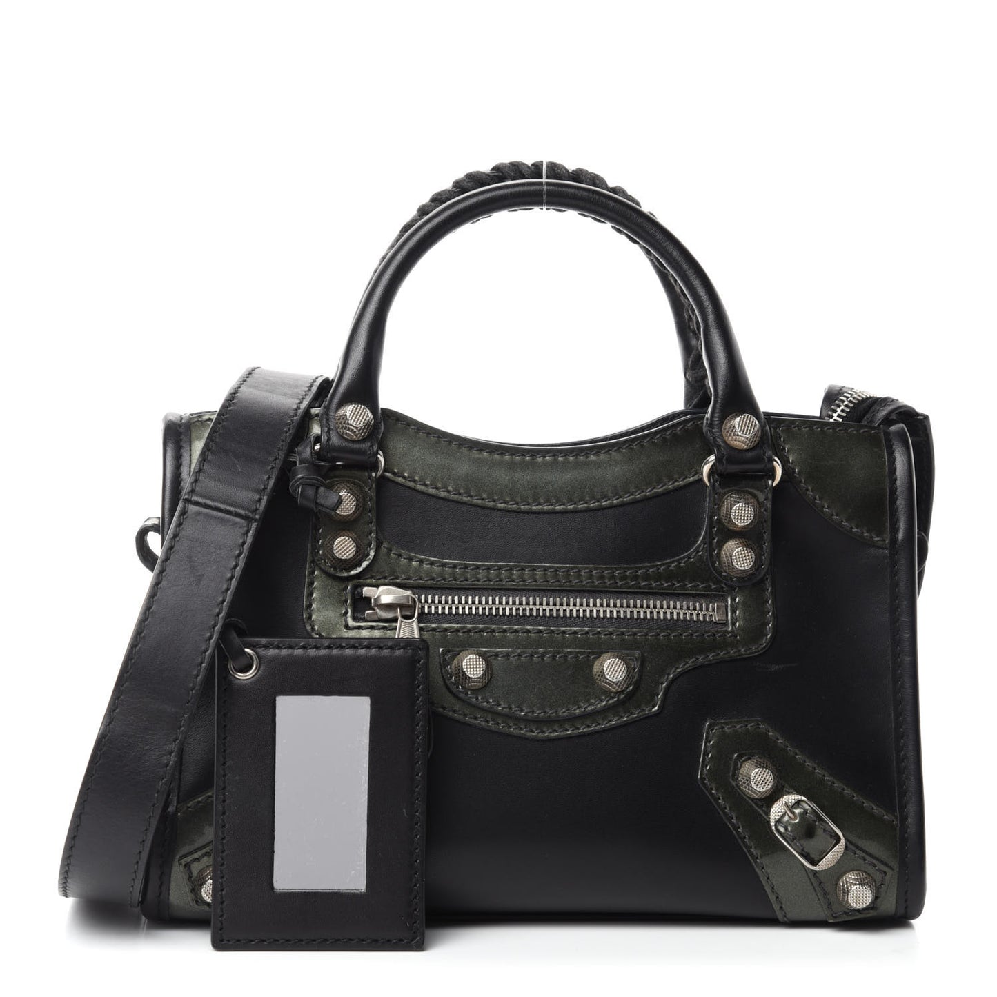 Smooth Calfskin Metallic Patent Giant 12 Silver Hardware Mini City Black Gris