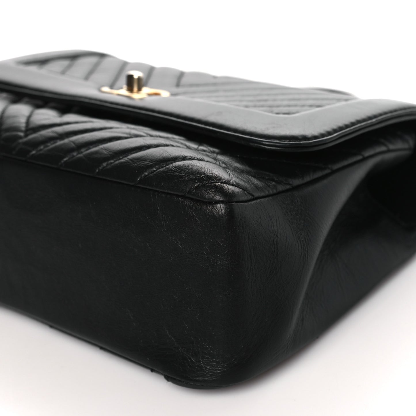 Calfskin Chevron Quilted Top Handle Flap Black