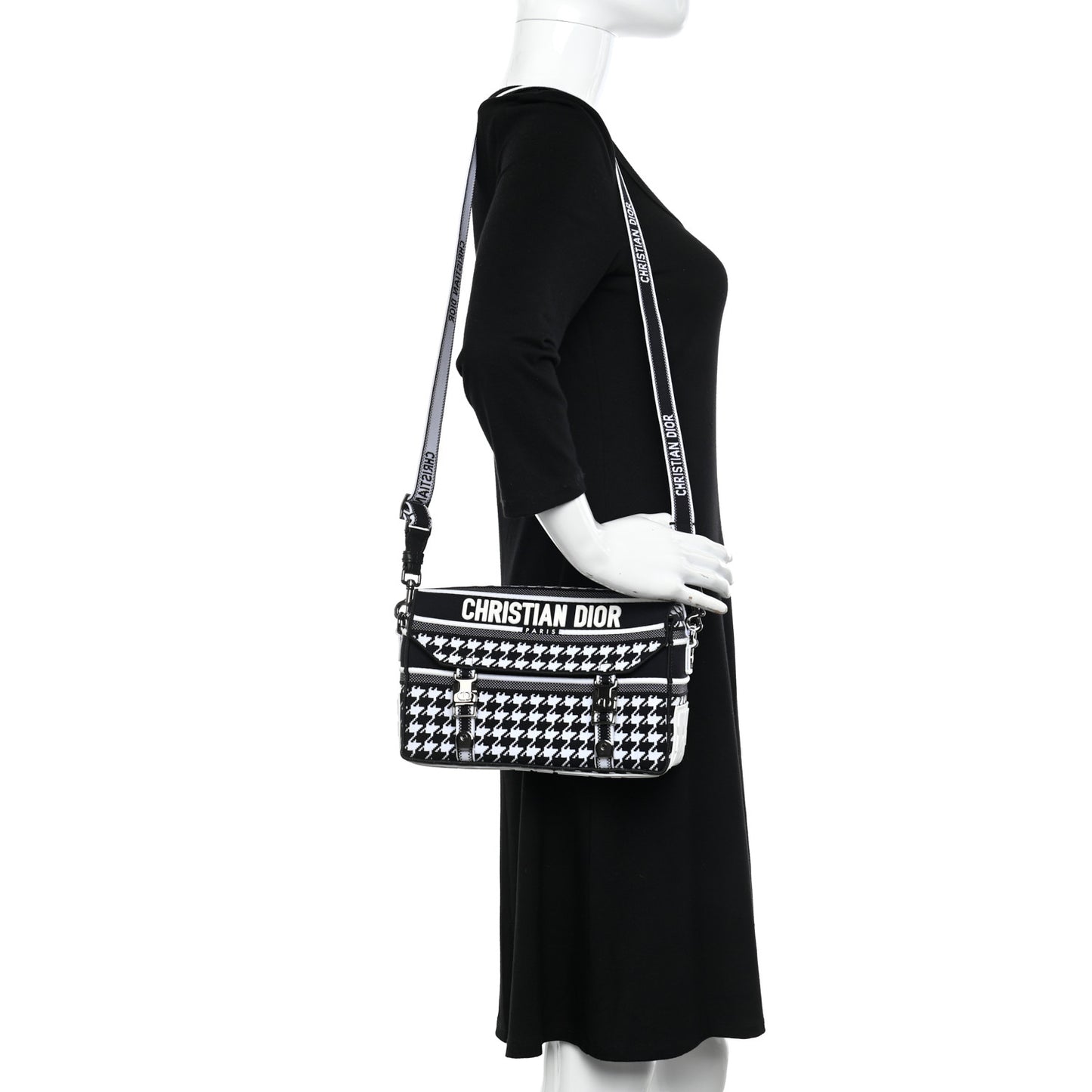 Canvas Houndstooth Embroidered Small Diorcamp Bag Black Multicolor