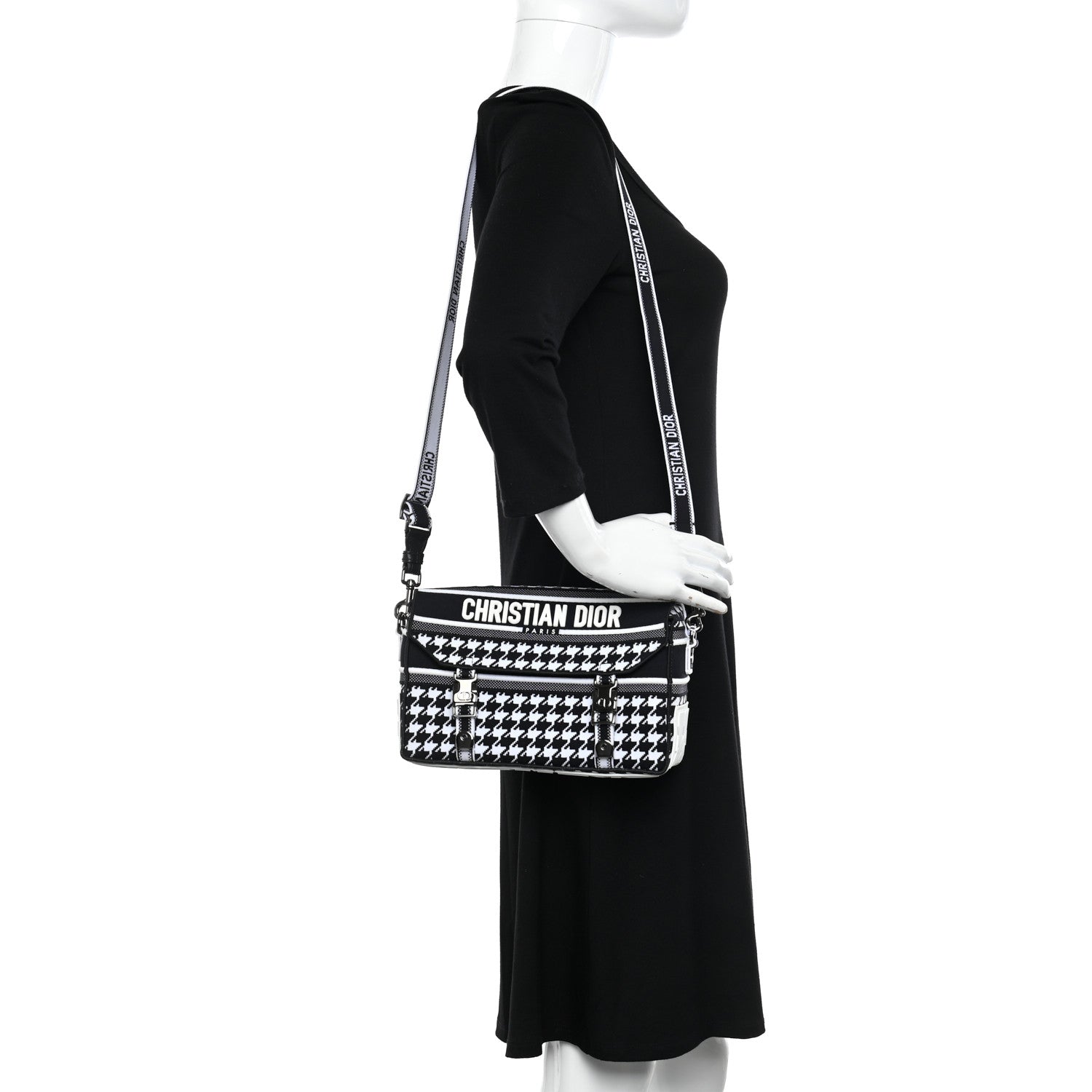 Christian Dior Canvas Houndstooth Embroidered Small Diorcamp Bag Black Multicolor 2 of 10
